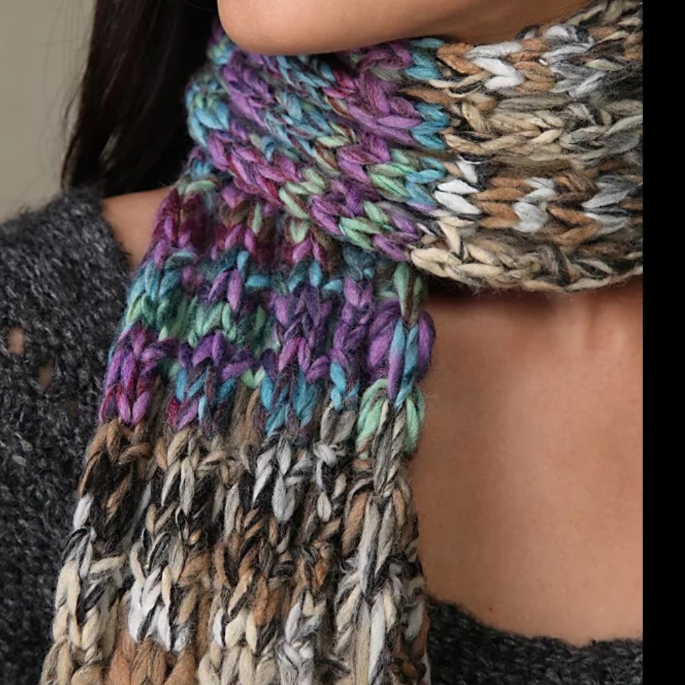 Free People Fairy Tale Forest Colorful Fringe Knit Scarf